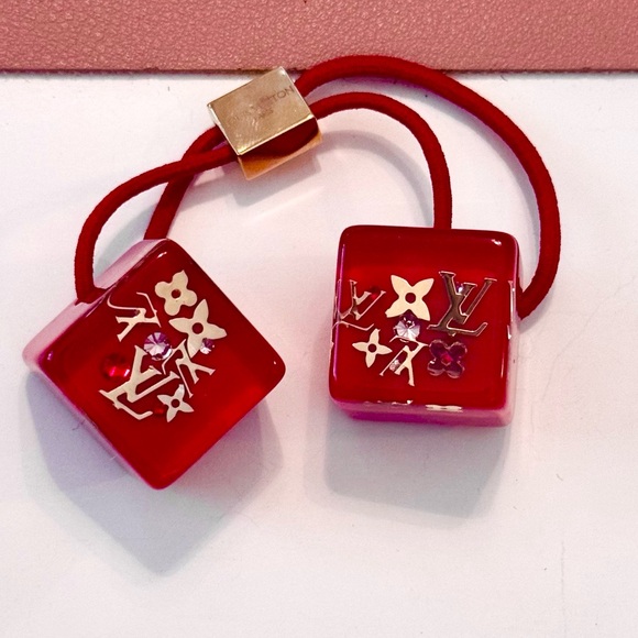 Louis Vuitton Inclusion Cube Hair Tie Pink or Red - Picture 5 of 7